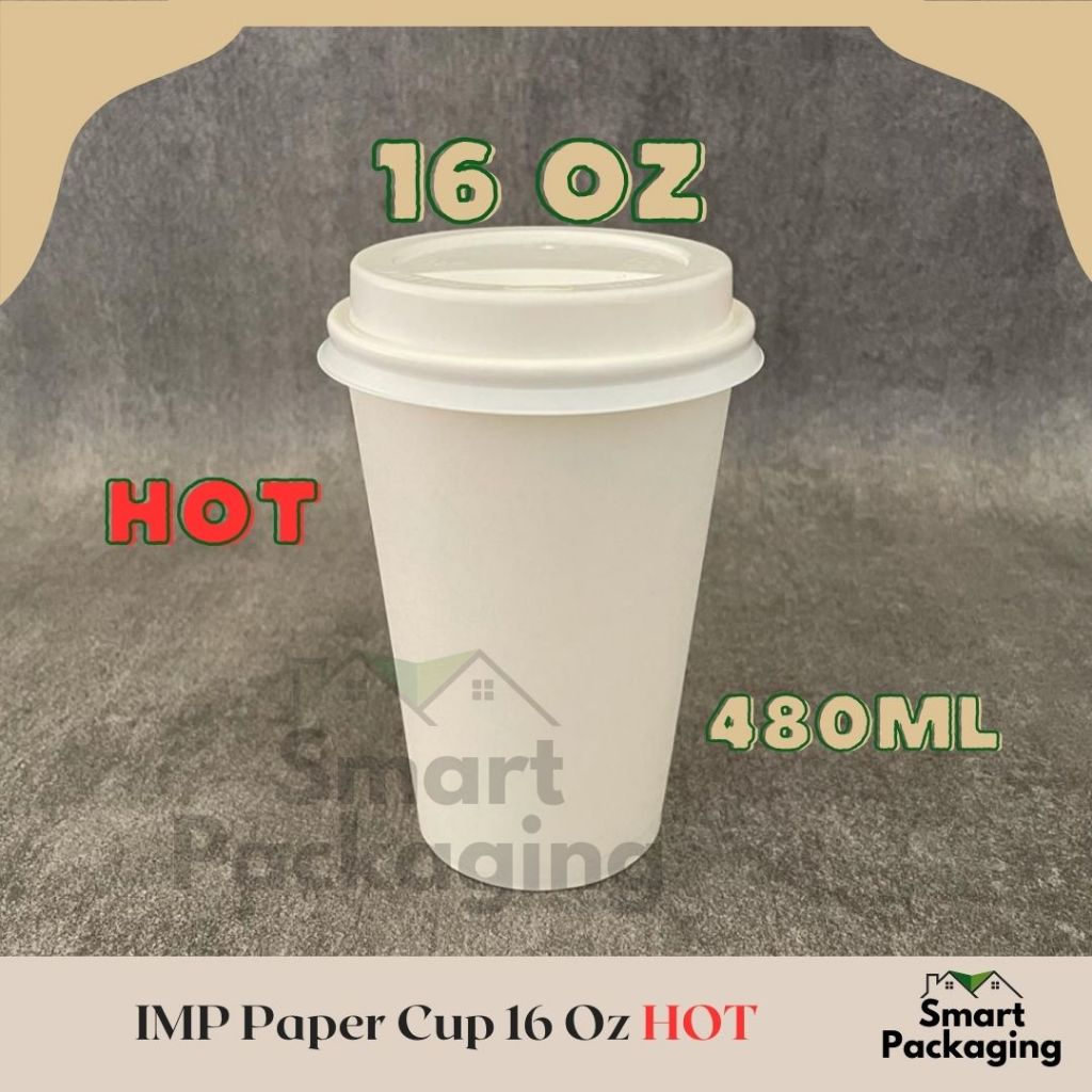 Jual [ISI 50 PCS] IMP Paper Cup HOT 16 Oz / Gelas Kertas 480ml Sekali ...