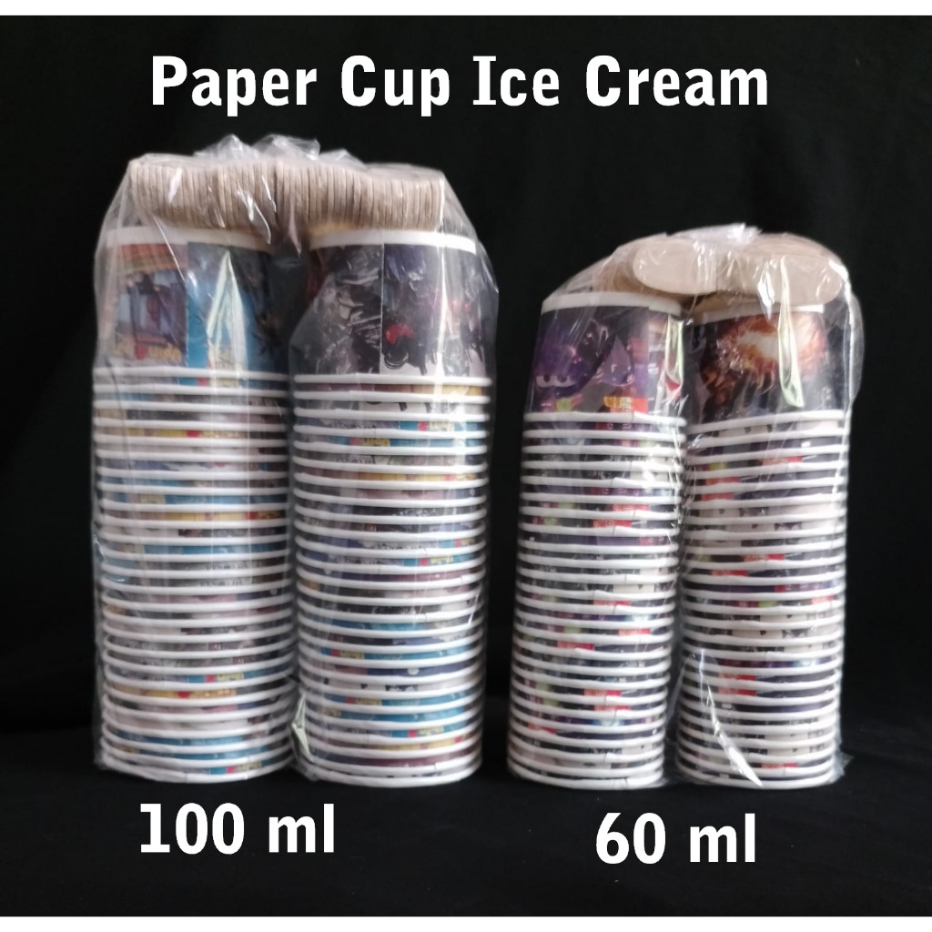 Jual Cup Kertas Es Krim dan Sendok Kayu Paper Cup Ice Cream Gambar 50 ...