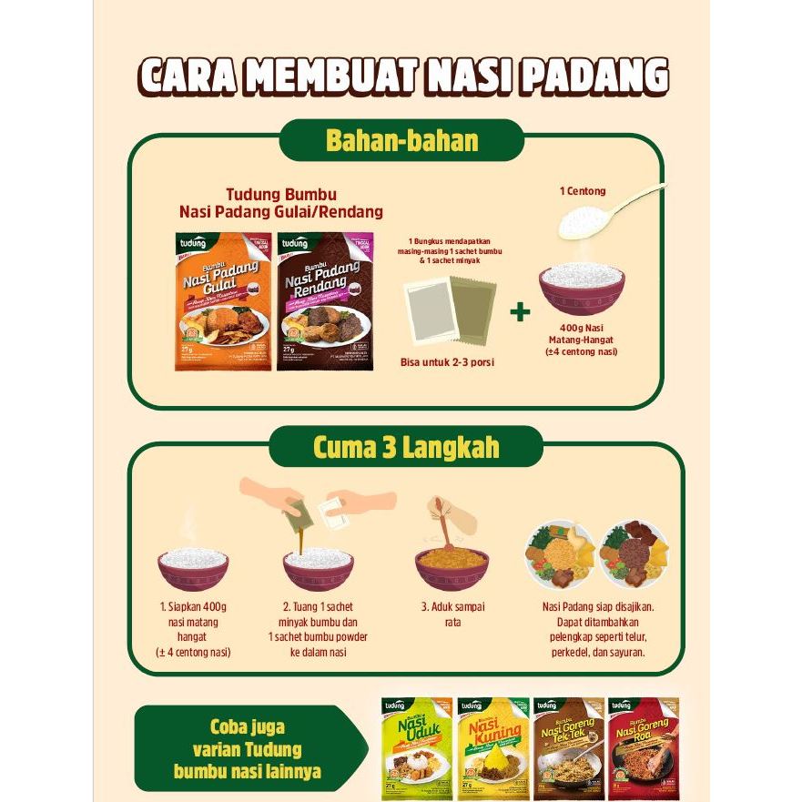 Jual Tudung Bumbu Nasi Padang Rendang 27gr Instant | Shopee Indonesia