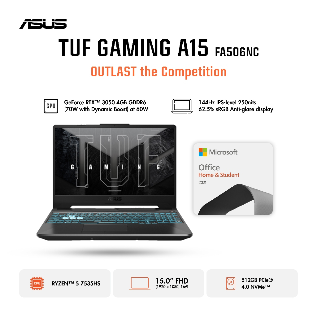 Jual ASUS TUF A15 FA506NC-R535B6T-OM RYZEN 5 7535HS RTX3050 4GB - 8GB ...