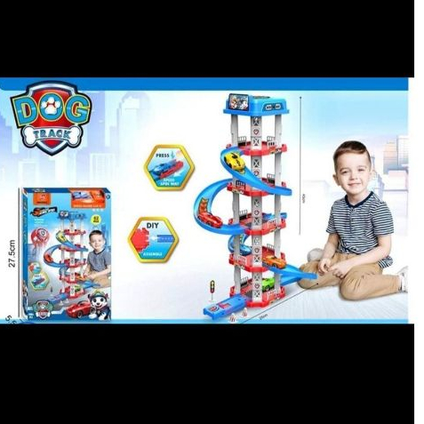 Jual mainan anak dog track racing car parking garage DIY assemble 62pcs ...