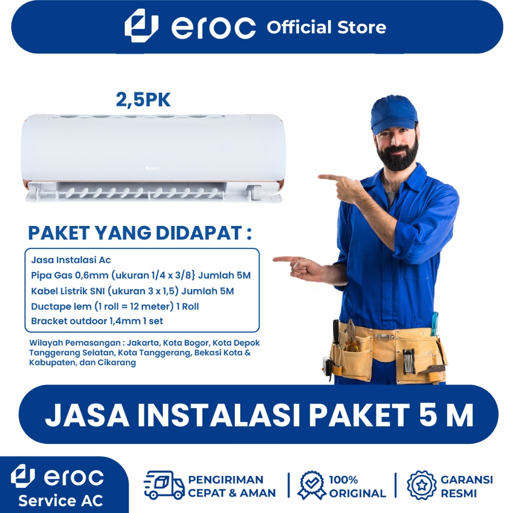 Jasa Instalasi AC 2PK - 2.5 PK PAKET 5 M