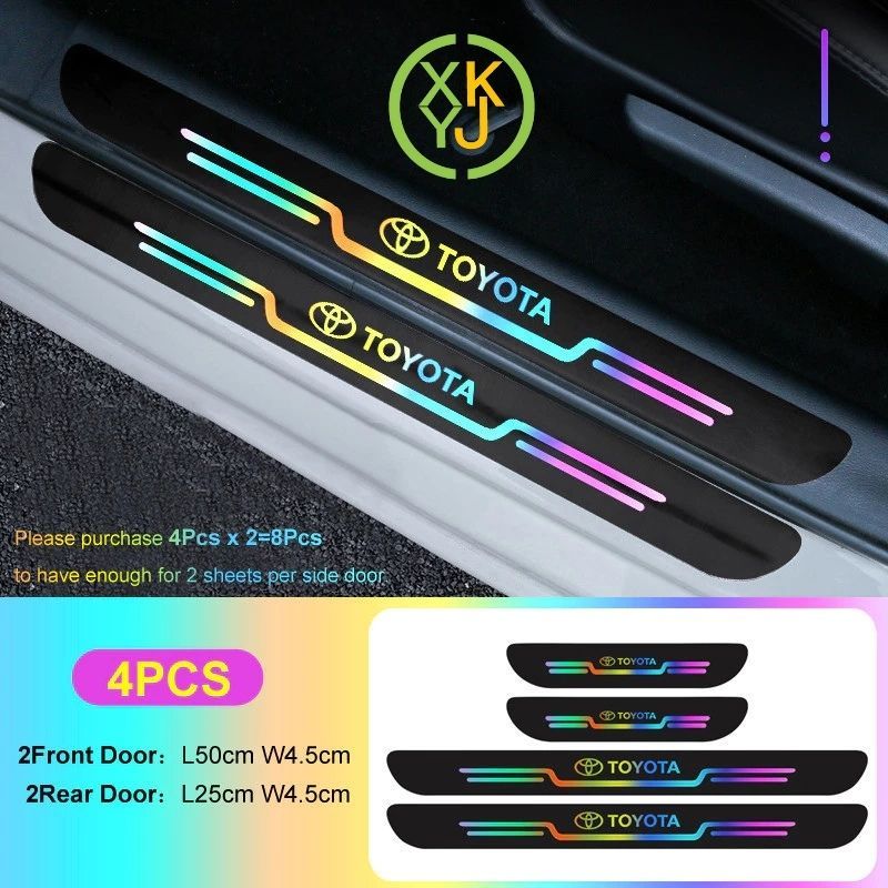 4Pcs Sticker Pelindung Sill Plate Mobil Berwarna-warni Reflektif Sticker Mobil