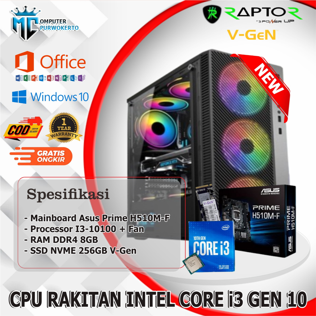Jual PC Rakitan CPU Komputer Core i3 i5 Gen 10 Dengan SSD 256GB Office ...