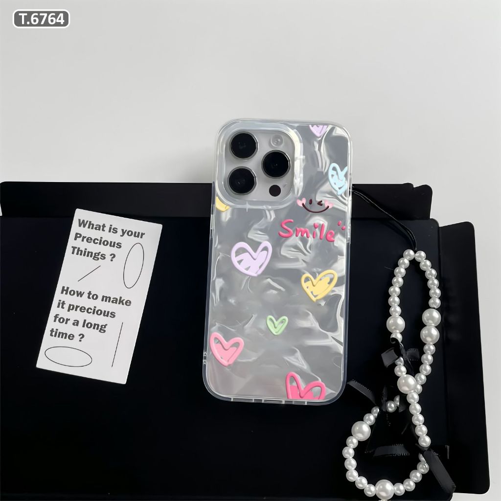 Jual T6764 new riple case aesthetic with charm Case waterry textured ...