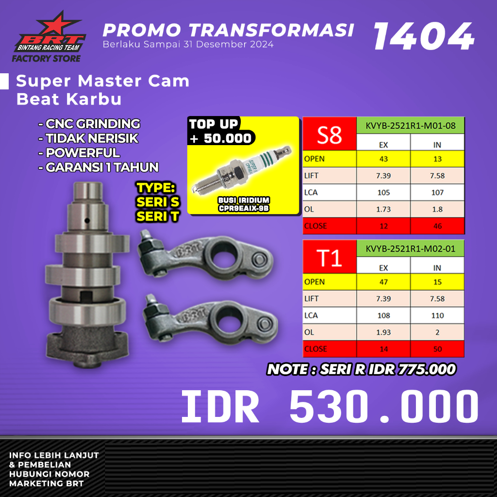Jual SUPER MASTER CAM ROCKER ARM BEAT KARBURATOR - TIPE S8 DAN T1 - BRT ...
