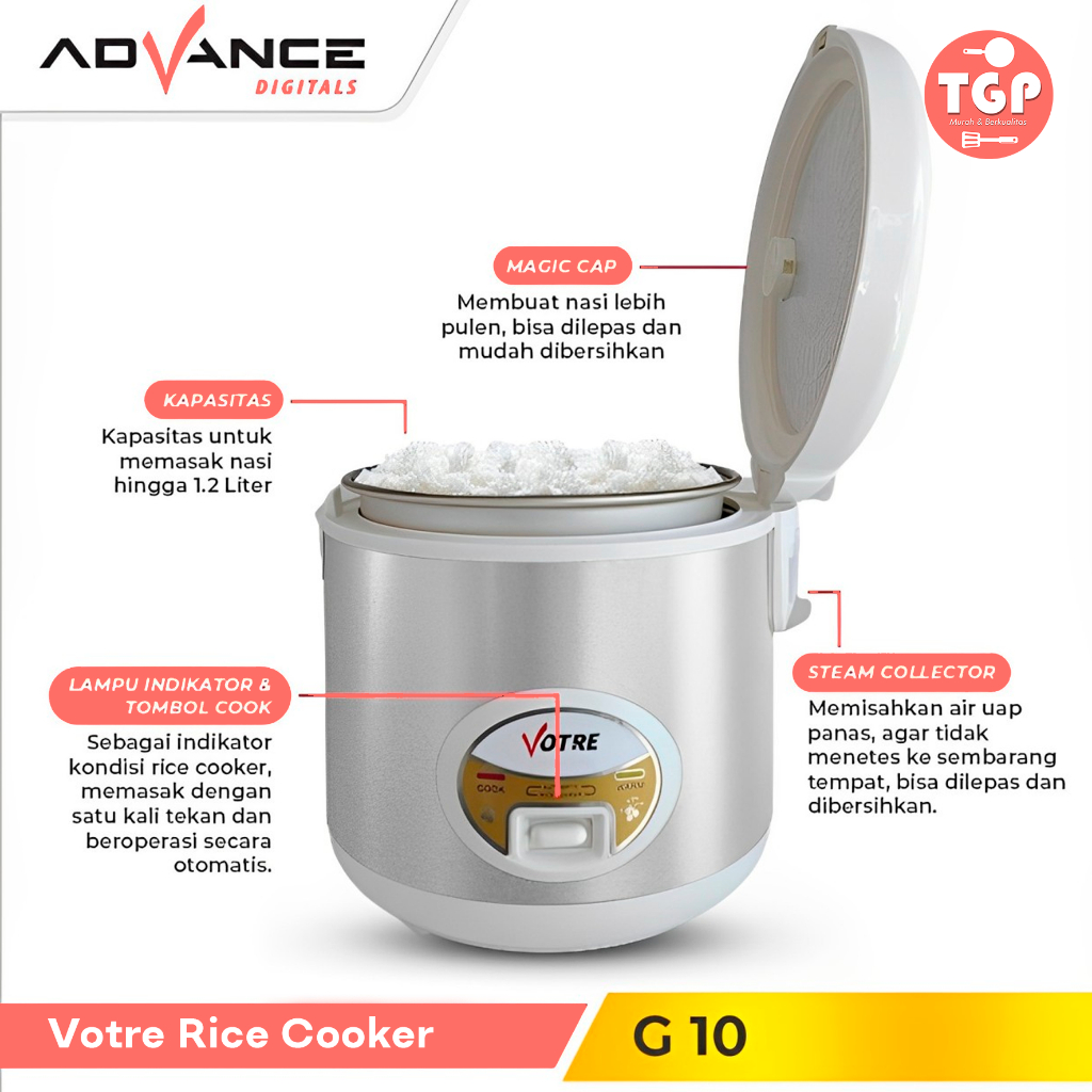 Jual Rice Cooker 1.2L Votre Free Centong Kukusan Gelas Takar | Shopee ...