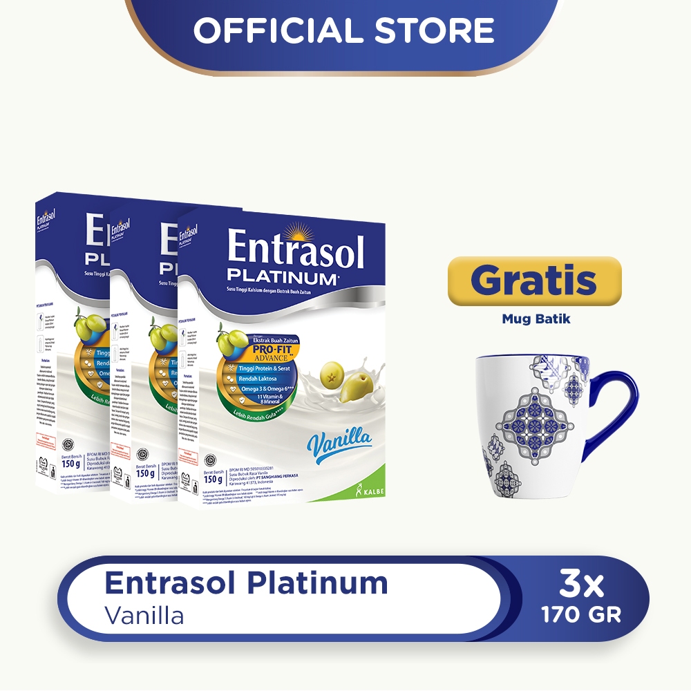 Jual Buy 3 Entrasol Platinum Vanilla 150g Free Mug Batik | Shopee Indonesia