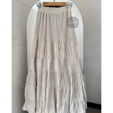 Haseena Rok Plisket Velvet Cabang Lidi Olivia Tiga Susun Bawahan Bludru Wanita Muslim Ruffle