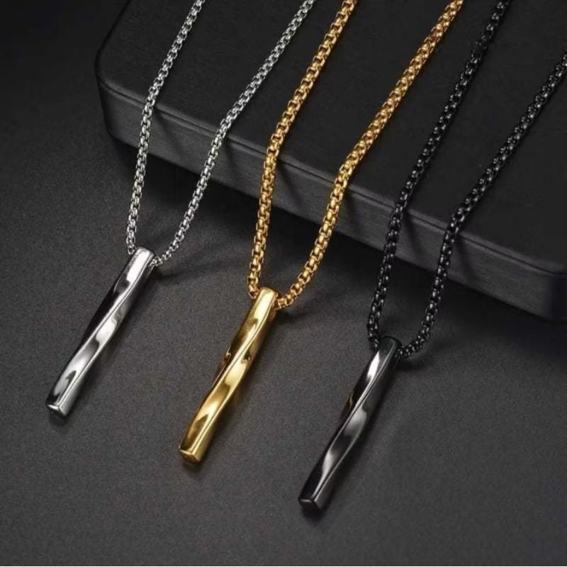 Jual [ COD ] KALUNG TITANIUM RANTAI ROLO LIONTIN BALOK SPIRAL PRIA ...