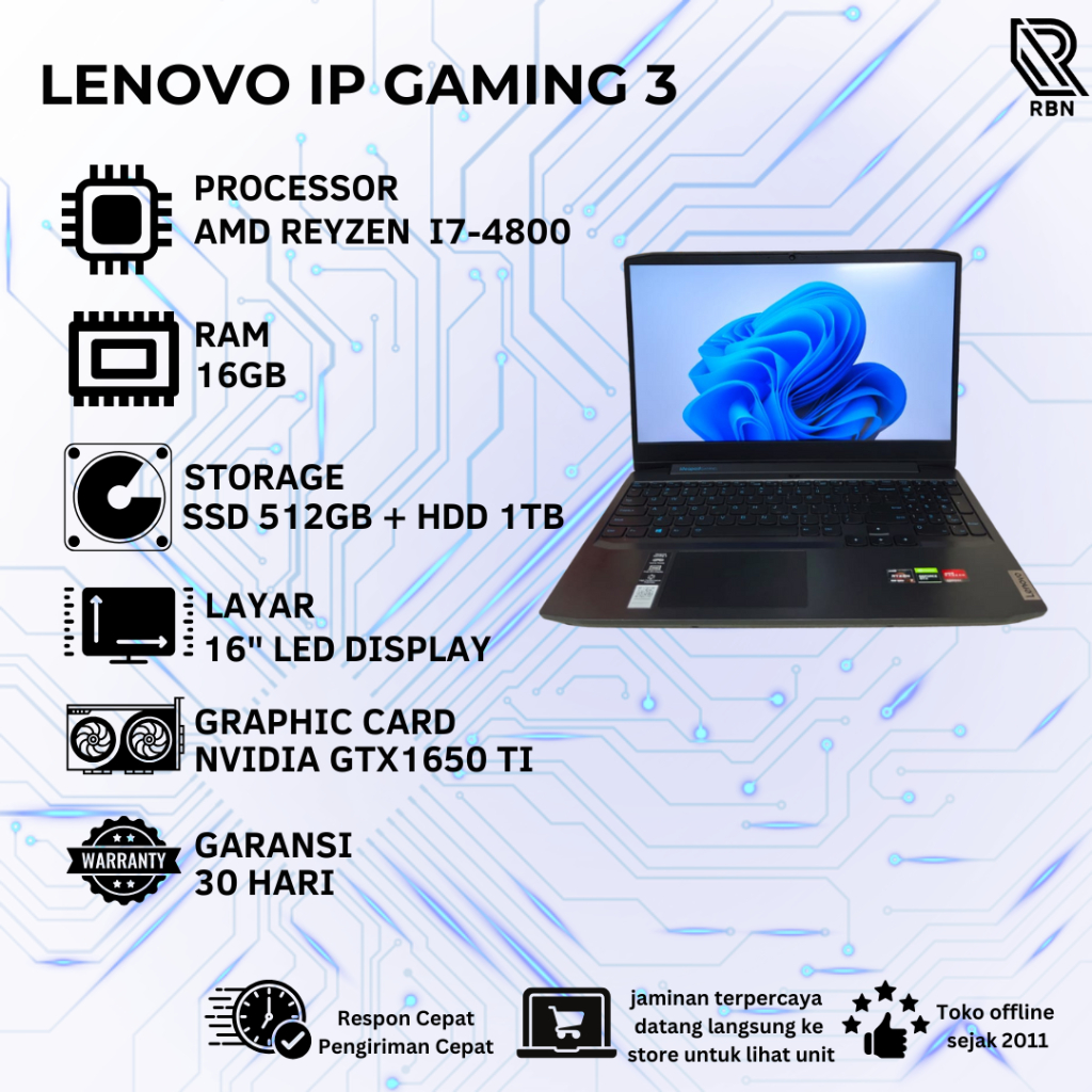 Jual LAPTOP SECOND LENOVO IP GAMING 3 RAM 16GB SSD 512GB + HDD 1TB ...