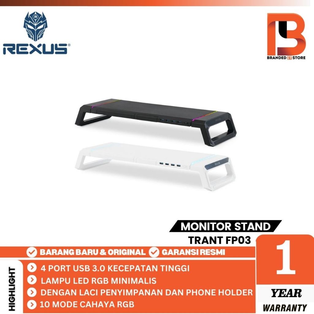 Jual Rexus FP03 FP-03 Trant Monitor Stand RGB LED with USB 3.0 ORI ...