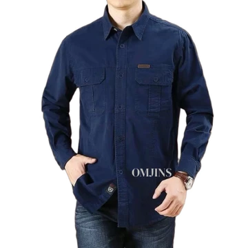 OMJINS Kemeja Lengan Panjang Pria Kemeja Kerja Polos Kemeja Tactical Outdoor Lapangan