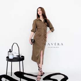 MAVERA Jasmine Pleated Dress Cotton Silk Bodycon Midi Dress Mewah Elegan Lembut Nyaman Simple