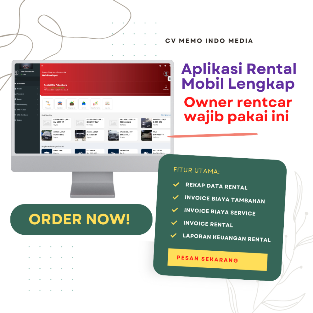 Jual Aplikasi Rental Mobil Catat Data Rental Mobil Lengkap Faktur ...