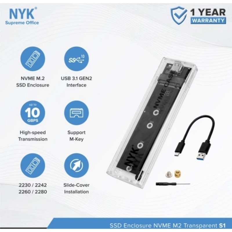 Jual Enclosure SSD M2 NVME NYK S1 Transparant SSD Enclosure USB 3.1 ...