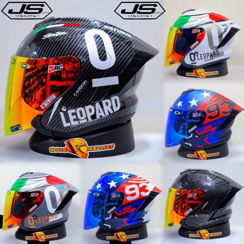 Jual Helm JS Armor Half fece Motif leopard paket ganteng spoiler 3D ...