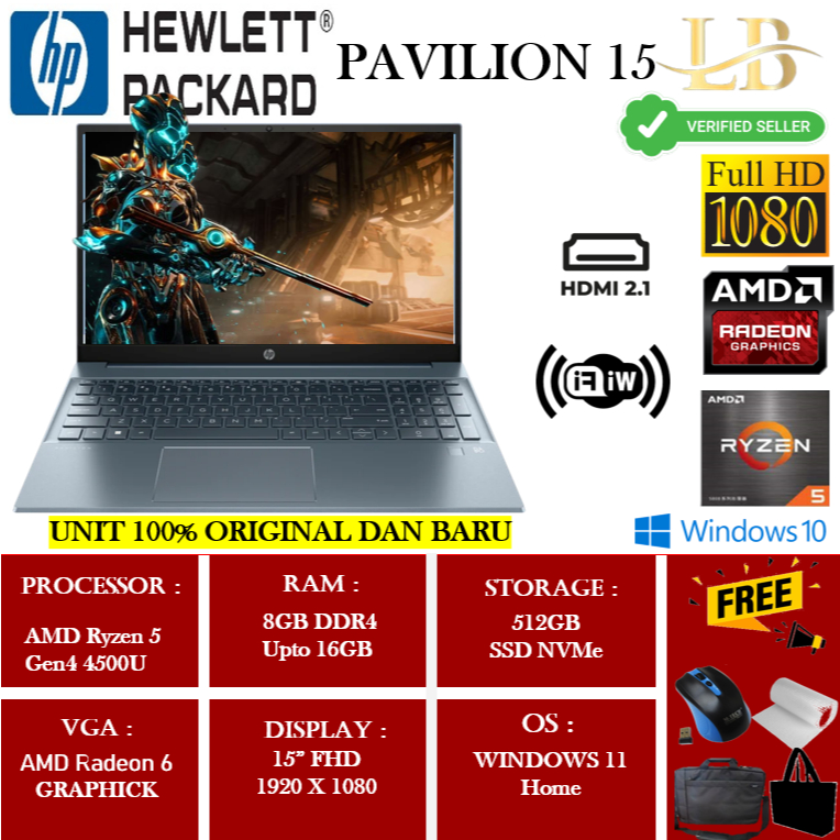 Jual Laptop Gaming Hp Pavilion 15 Amd Ryzen 4500U 8GB 4500U 8GB