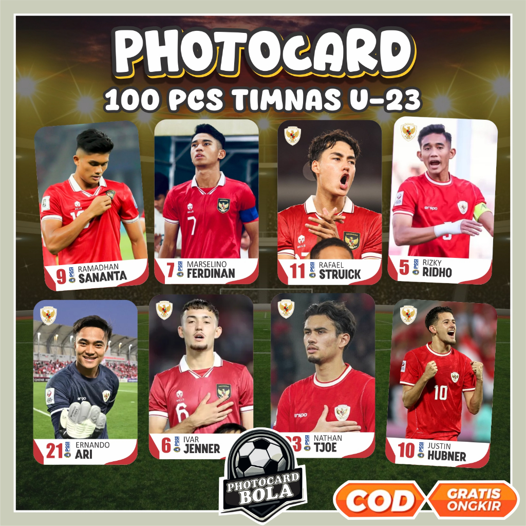 Jual Photocard Timnas U23 Terbaru 100 Pcs Bonus Sticker PIN | Photocard ...