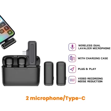 Mic Wireless Clip On Dual Lavalier Microphone Plug Play Lapel Mic With Charging Case Mikrofon