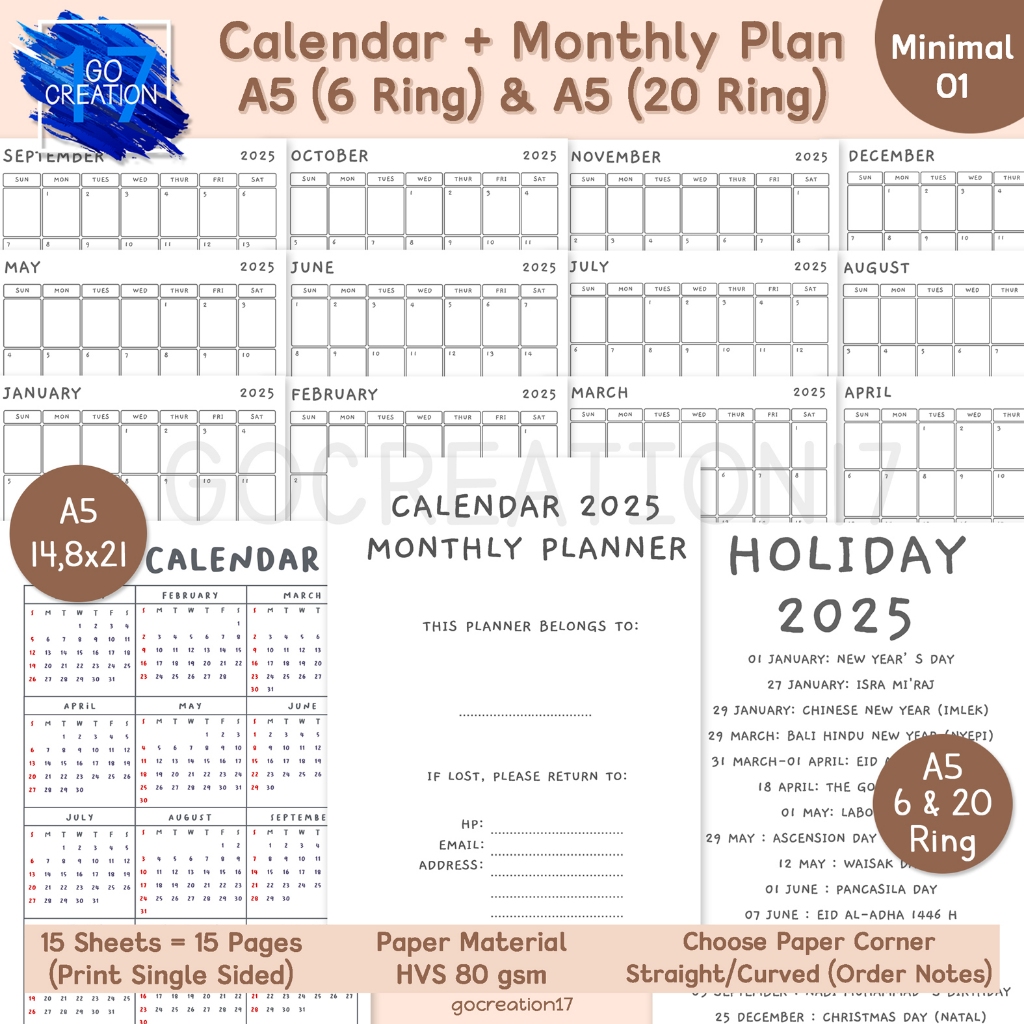 Jual Buku Planner Kertas Binder Monthly Plan dan Calendar 2025 Kalendar ...