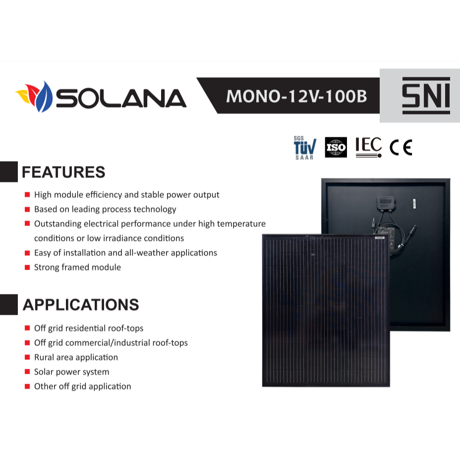 Jual SOLANA SOLAR CELL/PANEL SURYA BLACK MONOCRYSTALLINE 12V 100WP ...