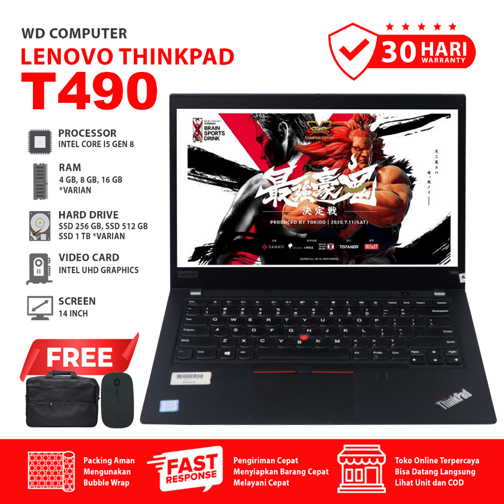Laptop Lenovo Thinkpad T490 Intel Core I5 Gen RAM 16GB SSD 1TB NVME  14inch I WDKOMPUTER