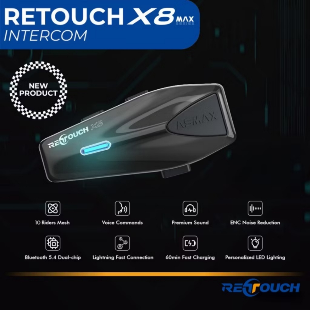 Jual RETOUCH X8 Max Intercom Bluetooth Helmet| AI Voice Control
