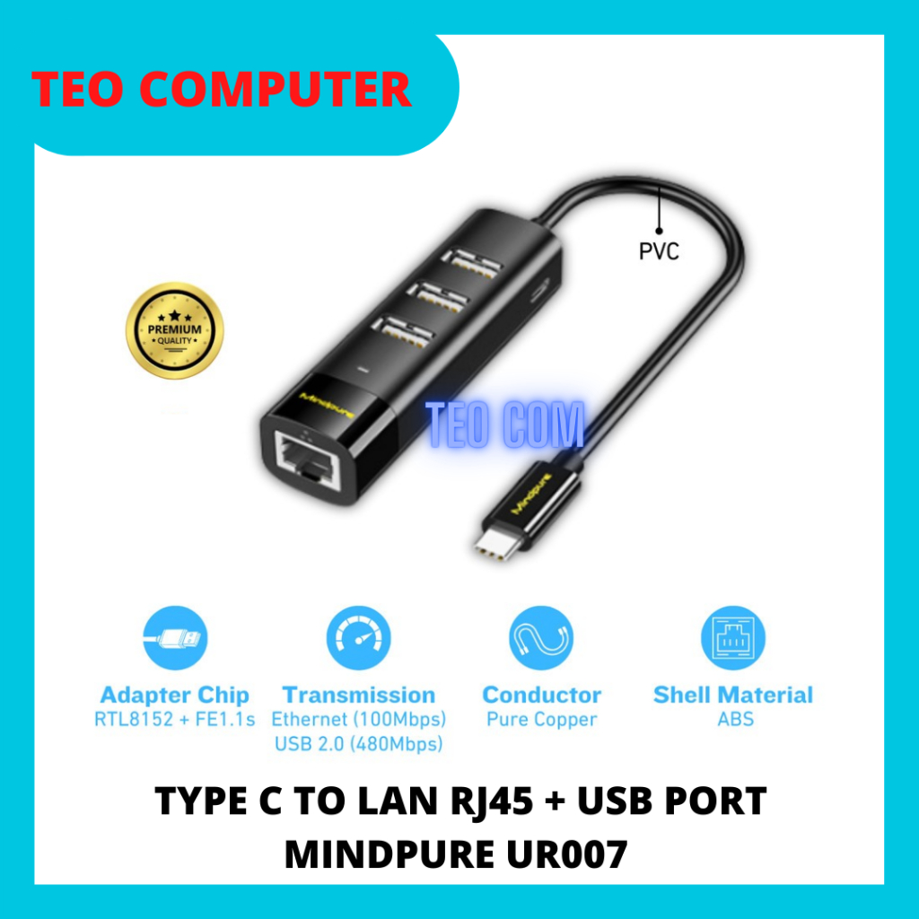 Jual USB TYPE C TO LAN ETHERNETt RJ45 + 3 USB A PORT MINDPURER / USB TO ...