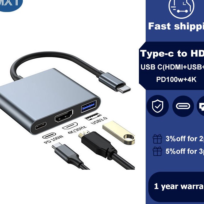 Jual Boom MXT Converter 3in1 USB Type C To HDMIUSB 3 Typec Converter ...