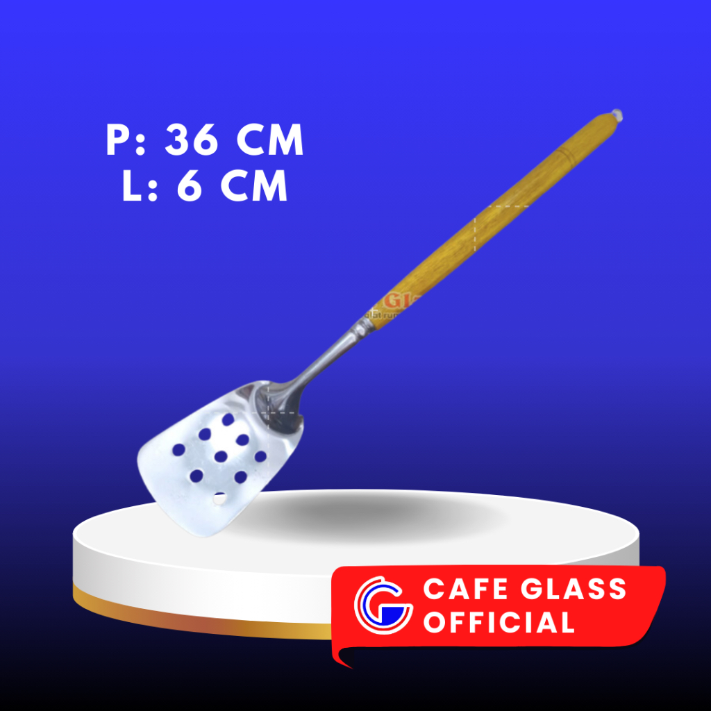 Sotil Penggorengan Trendy Lubang / Spatula Lubang / Sotil Stainless Kayu / Alat Masak