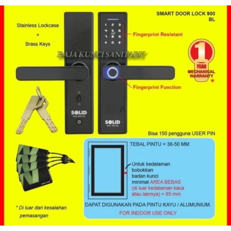 Jual SOLID Smart Door Lock SDL 900 BL/Smart Lock Solid/Kunci Digital ...