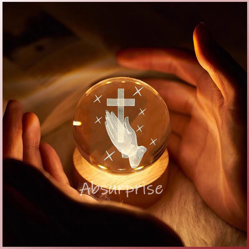 Bola Kristal Yesus / Glow Lamp / Bola Kristal Salib Bercahaya