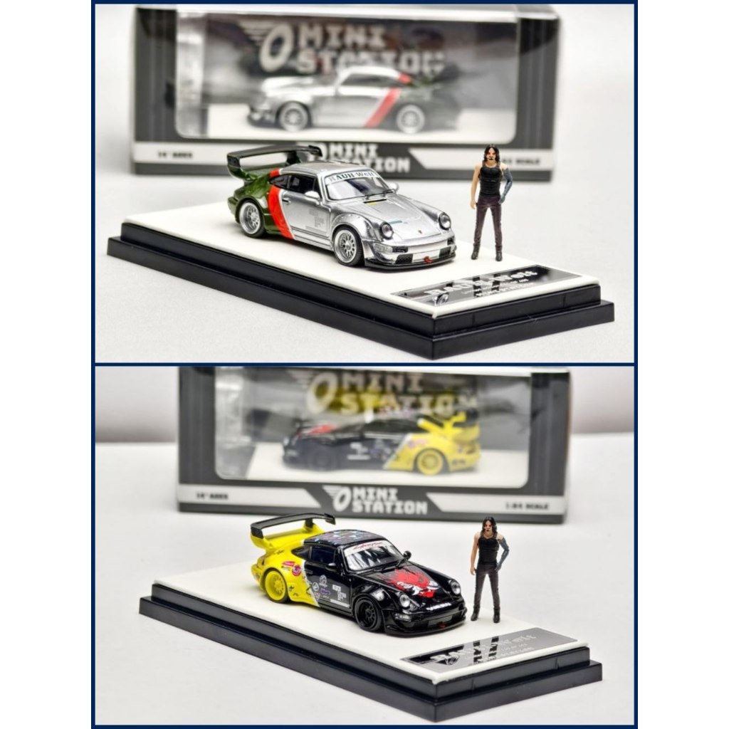 Mini Estação 1 : 64 RWB 964 SAMURAI 2077 Modelo De Carro BlackYellow/SilverGreen Diecast