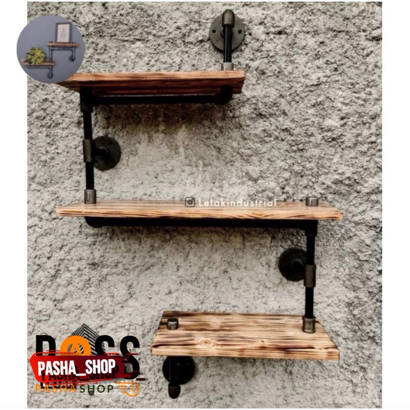 Jual Rak industrial - rak ambalan kayu - rak display - rak coffee shop ...