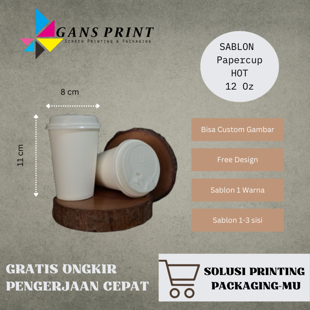 Jual SABLON PAPER CUP 12 OZ + TUTUP BISA CETAK 1 WARNA | Shopee Indonesia