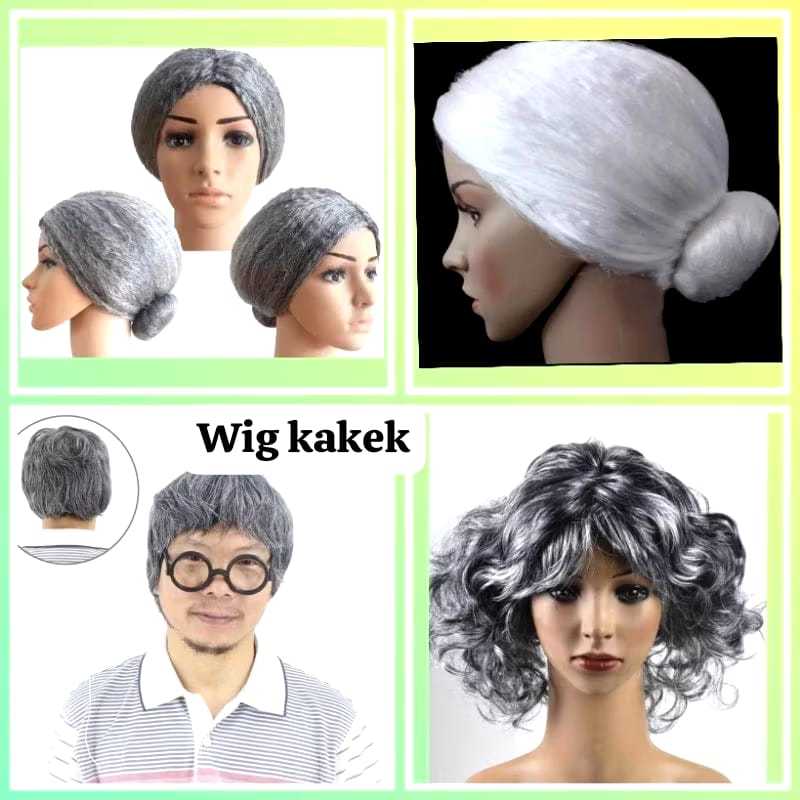 Jual Wig rambut palsu putih abu uban kakek sanggul nenek tua lansia ...