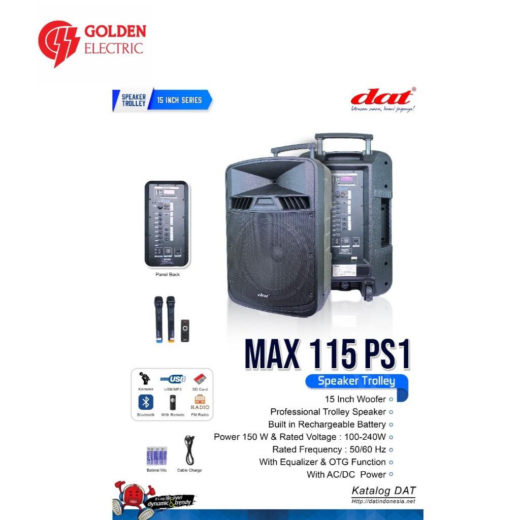Jual Speaker Portable DAT MAX 115 PS1 15 inch 2 Mic Wireless | Shopee ...