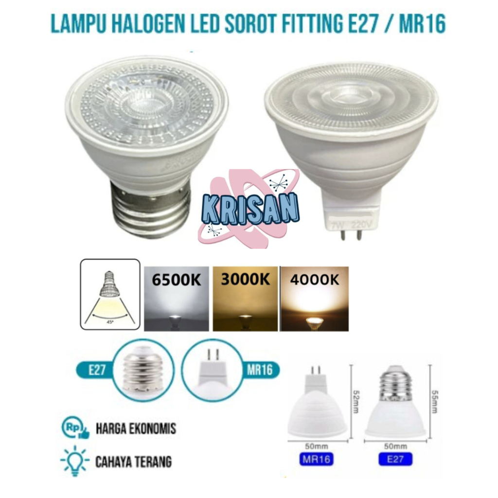 Jual LAMPU SPOTLIGHT HALOGEN FITTING E27 // FITTING MR-16 ( MODEL TUSUK ...