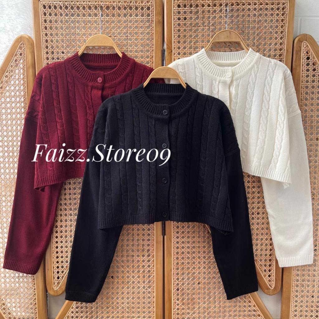 Jual Carmee Cardy Kancing - Caridigan Crop Motif Cable Atasan Rajut ...
