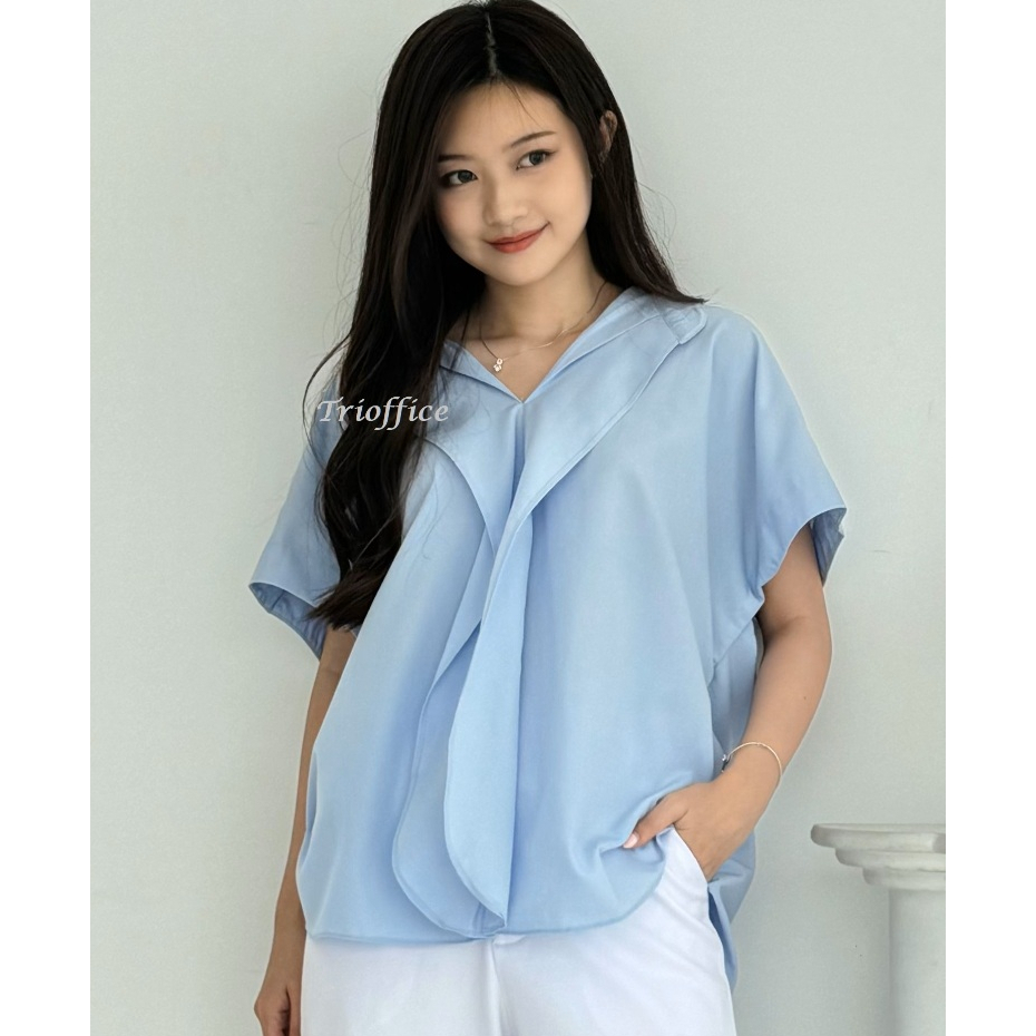 Jual Trioffice Blouse Oversize Wanita Model Berlayer Flowy Elegan ...