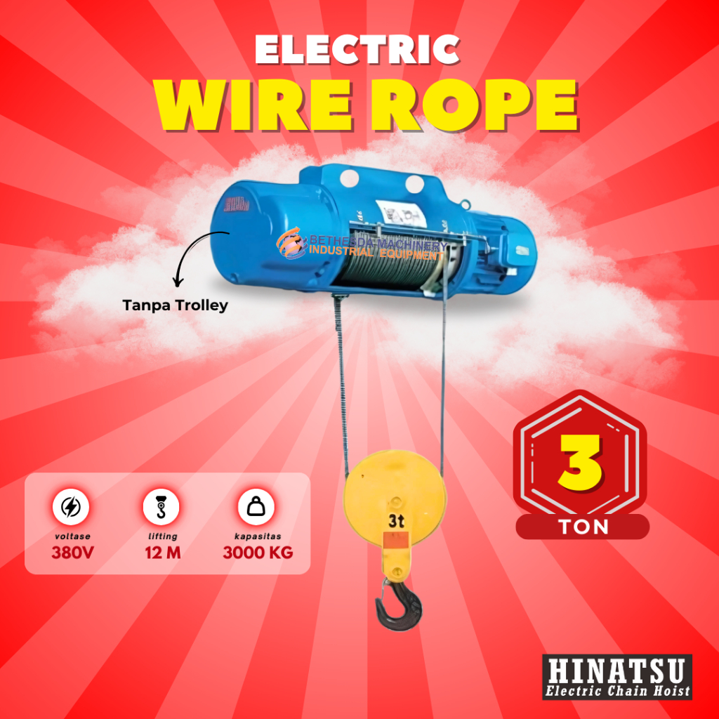 Jual Wire Rope Seling 3 Ton Hinatsu 12 Meter Electric 380V | Shopee ...