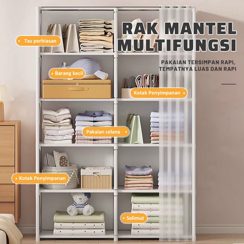 Jual COD Lemari Pakaian Sederhana Storage Rack Wardrobe Dengan Tirai ...