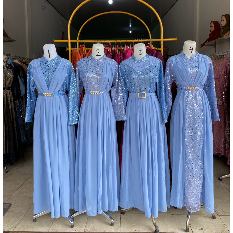 Jual gamis tile brukat khusus warna biru langit atau frozen part 2 ...