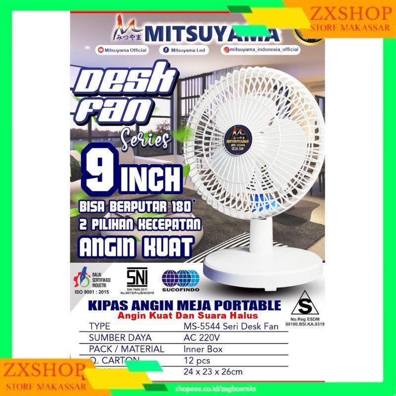 Jual Mitsuyama Desk Fan 1 Kipas Angin Duduk berputar 180 derajat Kipa ...
