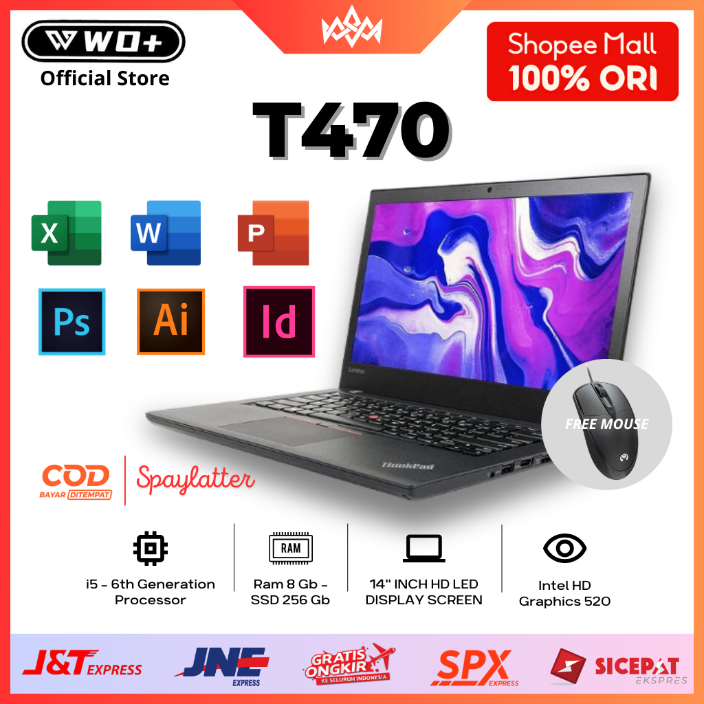 Jual Laptop Lenovo Thinkpad T470 Core i5 Gen6 RAM 8GB SSD 256GB
