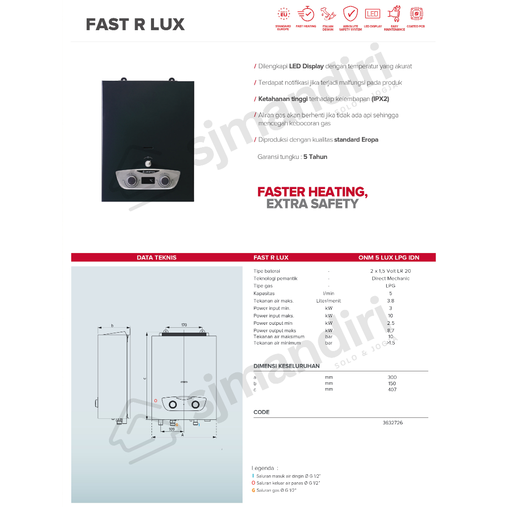 Jual Ariston Fast R LUX 5 Liter Instan Water Heater Gas LPG Pemanas Air ...