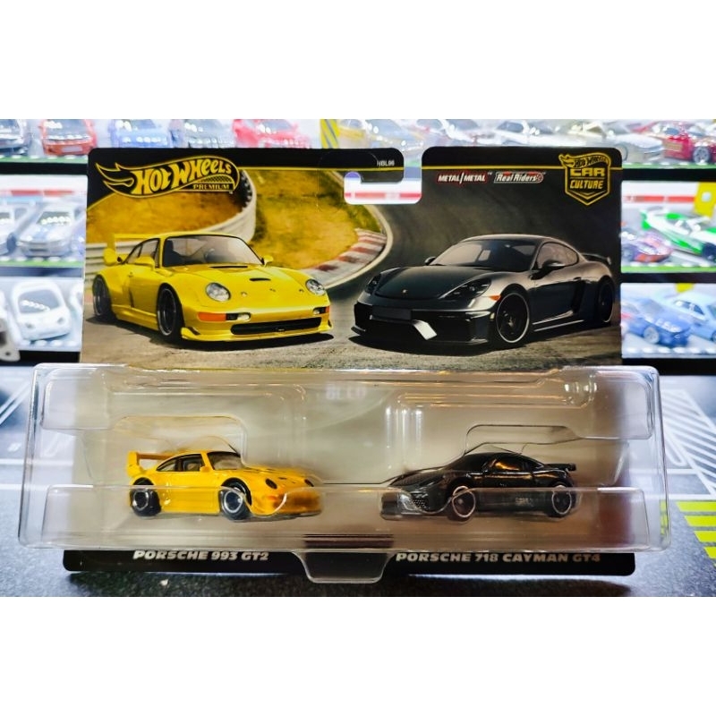 thumbnail image 2 of Hot Wheels Porsche 2-Pack - 993 GT2 & 718 Cayman GT4 Premium Die-Cast Cars 2 of 12