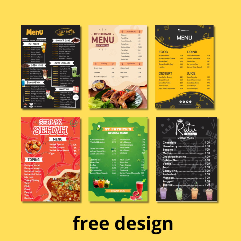 Jual JASA DESIGN MENU MAKANAN MINUMAN UMKM + CETAK UKURAN 20X30 ...