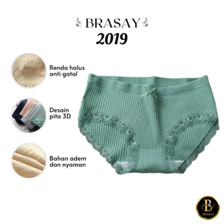 Brasay Celana Dalam Fashion Wanita Renda Underwear Wanita Bahan Katun Motif Pita 2019
